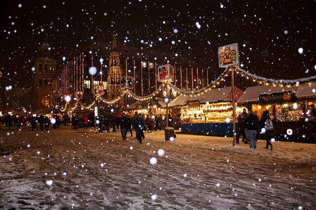 snow at christmas market
