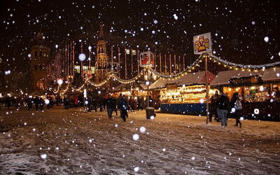 snow at christmas market