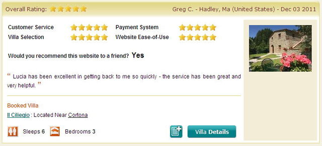 Tuscany Villas Company Testimonials