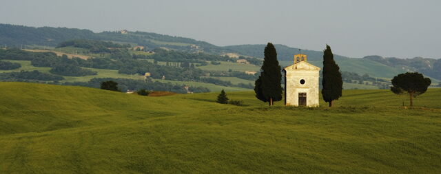view of the little chapel of Vitaleta with her two cipresses