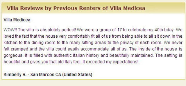 Italian Villa Reviews