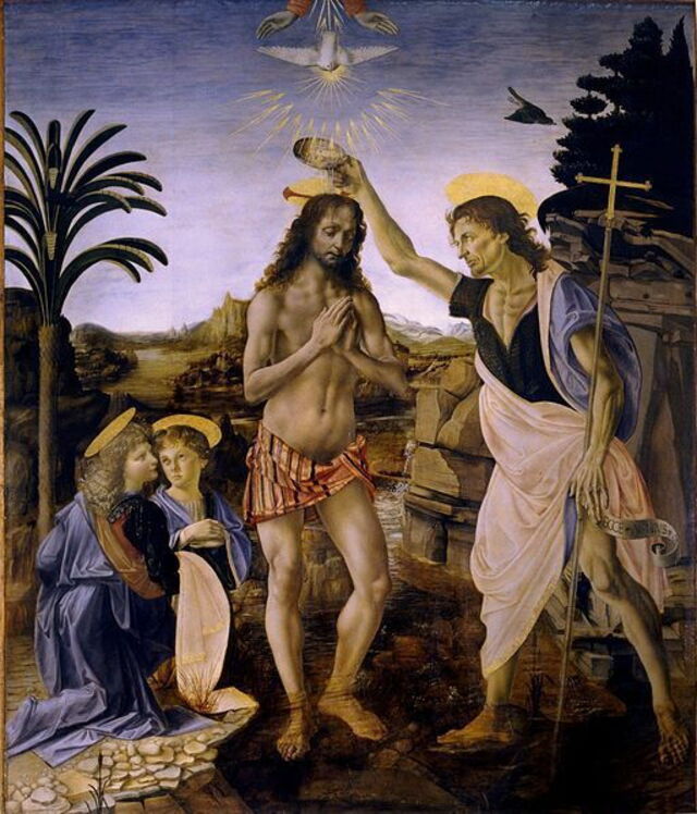 Painting by Leondardo and his mentorr Verrocchio