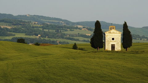 View of the hills surrounding the Vitaleta Chapel