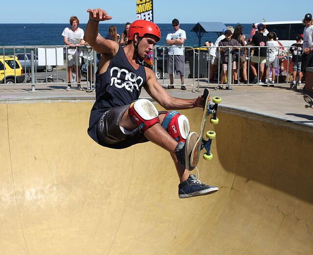 Skateboarding on a ramp