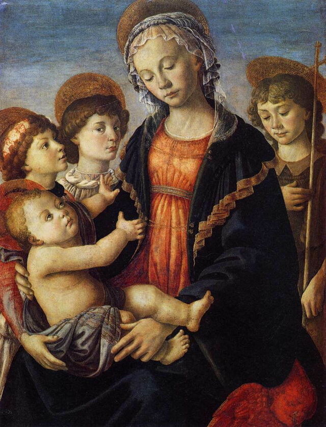 Botticelli, The Virgin and Child with two angles and young St John the Baptist