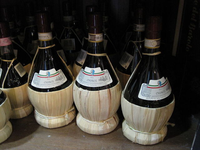 Bottles of Chianti wine