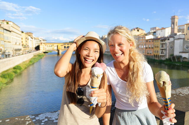 Friends eating ice-cream in Florence
