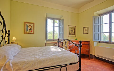 Villa Marietta: Bedroom, Furniture, Room, Property, Bed, Bed Frame, Bed Sheet, Floor, Yellow, Interior Design
