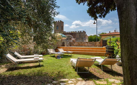 Villa Fracassini: Plant, Sky, Outdoor Bench, Cloud, Furniture, Natural Landscape, Outdoor Furniture, Tree, Shade, Architecture