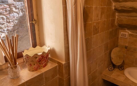 Il Pigionale: Wall, Plumbing Fixture, Flooring, Interior Design, Bathroom, Floor, Bathroom Sink, Brown, Tap, Lighting