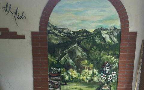 Il Nido In Garfagnana: Wall, Arch, Painting, Mural, Architecture, Watercolor Paint, Tree, Art, Room, Artwork