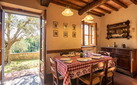 Villa Del Colle: Table, Property, Furniture, Window, Building, Wood, Chair, Interior Design, Plant, Architecture