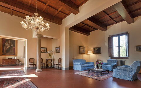 Villa Le Volte: Room, Ceiling, Property, Building, Interior Design, Living Room, Wood Flooring, Beam, Furniture, Floor