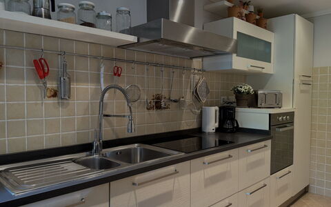 Anfora!!: Kitchen, Countertop, Kitchen Sink, Sink, Cabinetry, Kitchen Appliance, Interior Design, Flooring, Plumbing Fixture, Tap