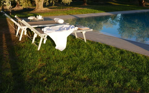 Agriturismo La Pieve: Outdoor Furniture, Furniture, Table, Outdoor Table, Grass, Sunlounger, Tree, Swimming Pool, Architecture, Backyard