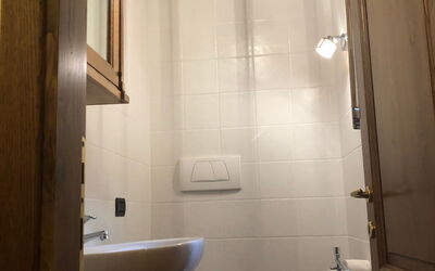 Mandorlo: Brown, Bathroom, Light, Mirror, Purple, Interior Design, Wood, Floor, Sink