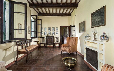 Villa Montalcinello In Siena, Private Pool: Picture Frame, Furniture, Wood, Window, Interior Design, Lighting, Living Room, Floor, Flooring, Hardwood