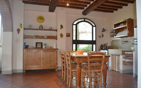 Villa Cafaggiola: Room, Furniture, Building, Property, Floor, Wood Flooring, Ceiling, Countertop, Hardwood, Kitchen