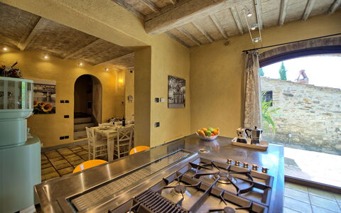 Villa Sonia: Table, Interior Design, Lighting, Wood, Real Estate, Ceiling, Kitchen Appliance, Kitchen, Living Room, Building