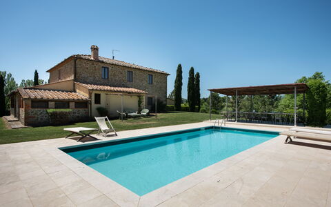Villa Felciai: Water, Sky, Plant, Property, Building, Swimming Pool, Tree, Grass, Shade, Rectangle