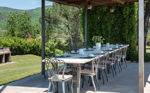 Villa Felciai: Table, Plant, Furniture, Property, Chair, Tree, Outdoor Table, Shade, Botany, Outdoor Furniture