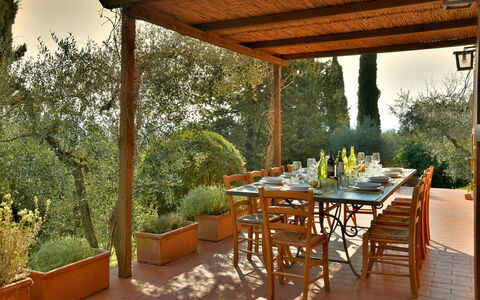 La Capanna: Furniture, Wood, Table, Outdoor Furniture, Kitchen & Dining Room Table, Chair, Outdoor Table, Shade, Garden, Patio