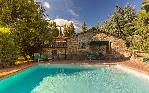 Pozza Di Volpaia: Water, Sky, Building, Cloud, Property, Plant, Azure, Swimming Pool, Tree, Natural Landscape