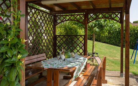 San Piero: Plant, Property, Table, Furniture, Shade, Outdoor Table, Wood, Outdoor Furniture, Architecture, Interior Design