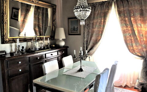Villa Fusai: Curtain, Room, Interior Design, Furniture, Property, Window Treatment, Table, Window Valance, Building, Dining Room