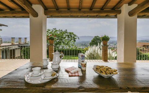 Podere Berrettino: Furniture, Property, Ceiling Fan, Cabinetry, Table, Couch, Lighting, Picture Frame, Wood, Countertop