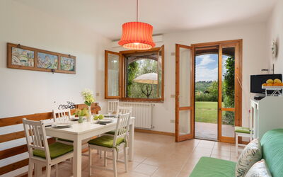 Garofano - Garden View Ground Floor: Furniture, Interior Design, Wood, Table, Flooring, Chair, Room, Home, Dining Room, Lighting