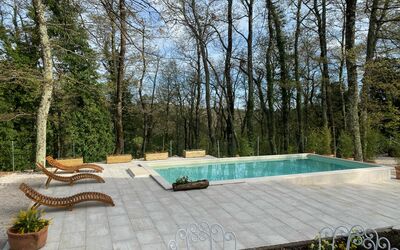 Villa La Casa Bianca: Property, Plant, Sky, Tree, Swimming Pool, Outdoor Furniture, Shade, Interior Design, Grass, Real Estate