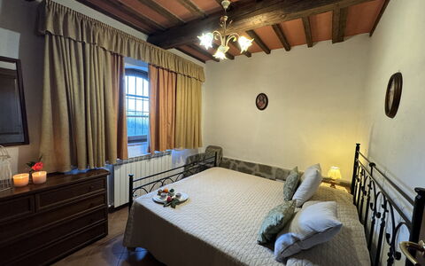 Podere Di Mero Casolare: Furniture, Bed, Bedroom, Floor, Flooring, Wood, Bed Sheet, Bedding, Ceiling, Interior Design