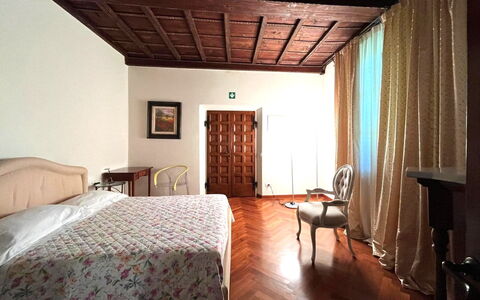 Tenuta Cambiano: Bedroom, Interior Design, Bed, Furniture, Bed Sheet, Floor, Bedding, Flooring, Ceiling, Room