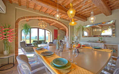 Villa Massimiliano: Property, Room, Building, Interior Design, Dining Room, Real Estate, Ceiling, Furniture, Estate, Table