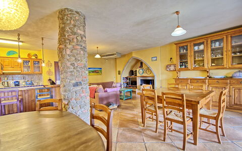 Villa Poggiospinoso: Property, Room, Building, Yellow, Interior Design, Real Estate, Restaurant, Furniture, House, Dining Room