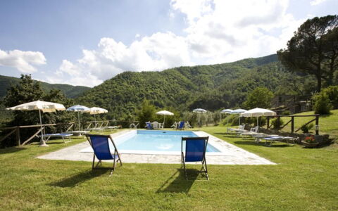 Villa Il Biancospino: Cloud, Sky, Plant, Water, Mountain, Swimming Pool, Sunlounger, Outdoor Furniture, Tree, Shade