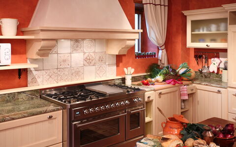 Villa Rossa: Room, Stove, Major Appliance, Countertop, Kitchen Appliance, Kitchen Stove, Kitchen, Interior Design, Cabinetry, Home