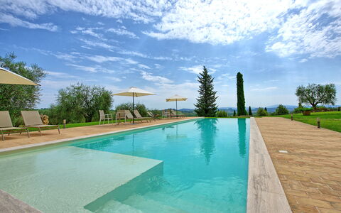 Villa Le Buche: Water, Cloud, Sky, Plant, Swimming Pool, Tree, Body Of Water, Grass, Shade, Leisure