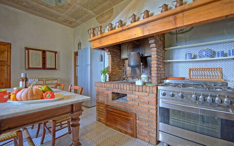 Villa Sorbaiano: Property, Furniture, Building, Cabinetry, Picture Frame, Table, Wood, Interior Design, Countertop, Kitchen