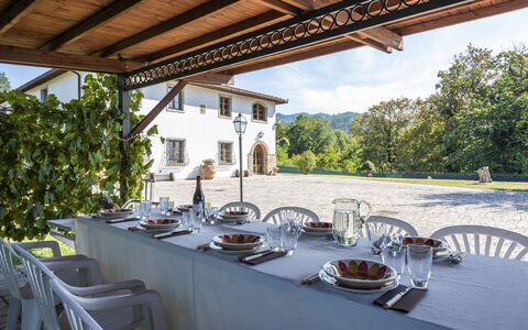 Grezzano Villa: Table, Furniture, Tableware, Property, Plant, Chair, Sky, Building, Outdoor Furniture, Dishware