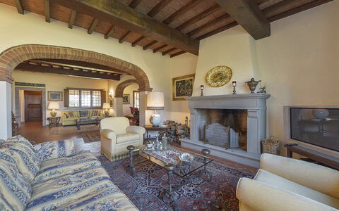 Villa Di Corazzano: Property, Furniture, Couch, Picture Frame, Interior Design, Wood, Floor, Flooring, Building, Living Room