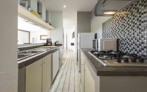 Villa Dell'acquaborra: Kitchen, Countertop, Kitchen Appliance, Interior Design, Wall, Kitchen Stove, Major Appliance, Flooring, Ceiling, Wood