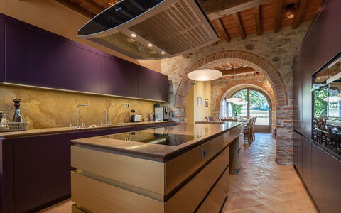 Villa Dorothea: Cabinetry, Countertop, Property, Building, Wood, House, Lighting, Interior Design, Kitchen, Wood Stain