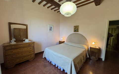 Alla Collina Del Sole: Bed, Furniture, Bedroom, Wall, Bed Sheet, Flooring, Bedding, Interior Design, Wood, Floor