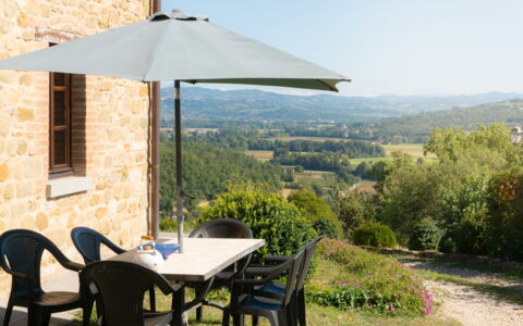 Villa Lugnano: Plant, Property, Furniture, Table, Building, Sky, Outdoor Table, Shade, Chair, Tree