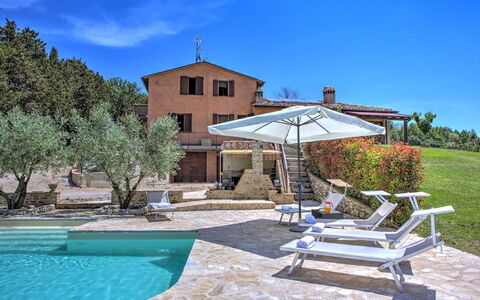 Villa Montone: Plant, Water, Sky, Building, Property, Azure, Swimming Pool, Outdoor Furniture, Tree, Cloud