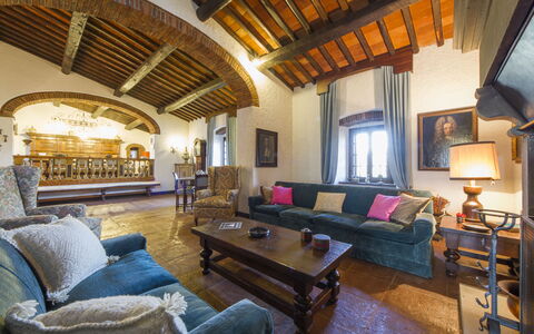 Villa Di Gaiole: Table, Couch, Furniture, Property, Picture Frame, Window, Building, Living Room, Wood, Lighting