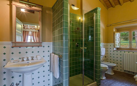 Villa Guasperini: Mirror, Tap, Plumbing Fixture, Property, Sink, Bathroom, Window, Shower, Purple