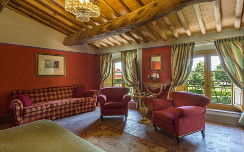 Villa Guasperini: Furniture, Property, Comfort, Wood, Interior Design, Lighting, Floor, Picture Frame, Living Room, Building